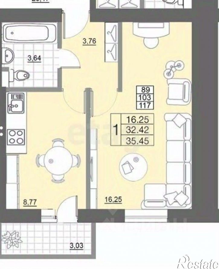 1-комн квартира Краснинское шоссе, 32 к2,  д. 32 к2