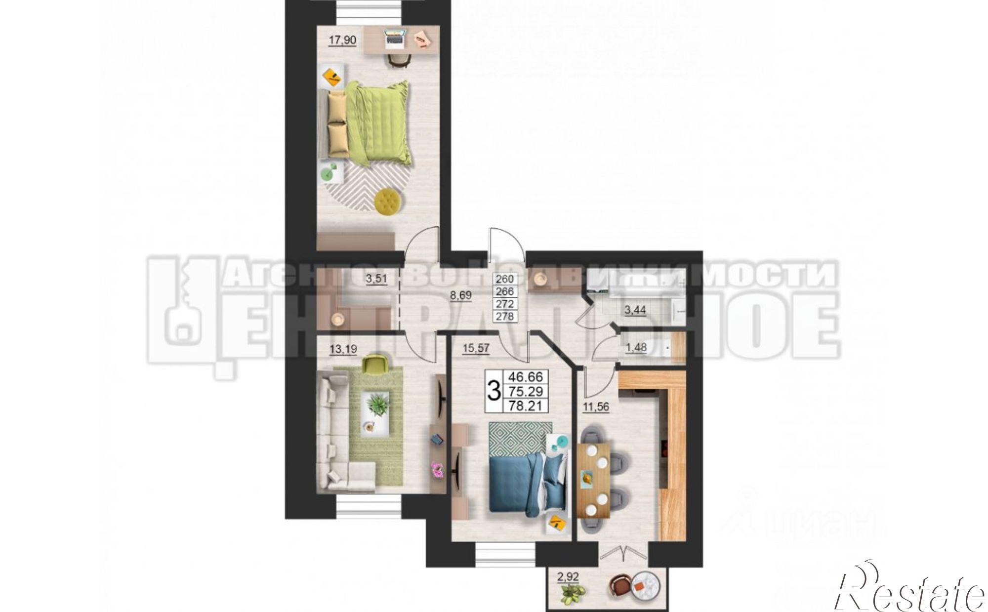 Купить квартиру за 8 603 100 рублей на Краснинское шоссе, 26