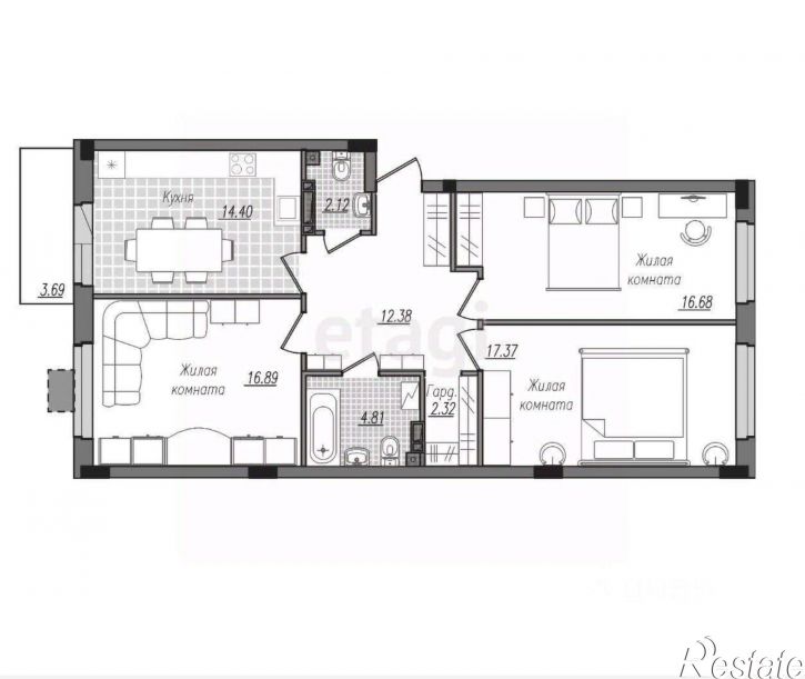 3-комн квартира в новом доме ул Александра Степанова, 14,  д. 14