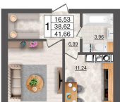 1-комн, 41 кв м, этаж 10/10 ул 25 Сентября, 28/1