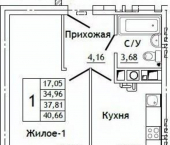 1-комн, 40 кв м, этаж 9/10 ул Победы, 1