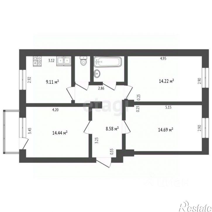 3-комн квартира ул Кутузова, 5,  д. 5