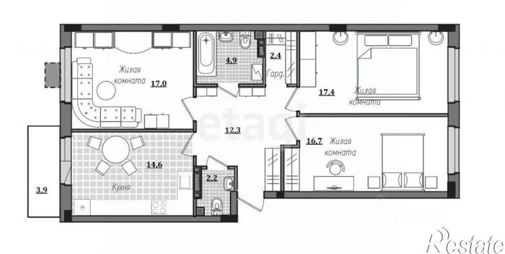 3-комн квартира ул Александра Степанова, 14,  д. 14