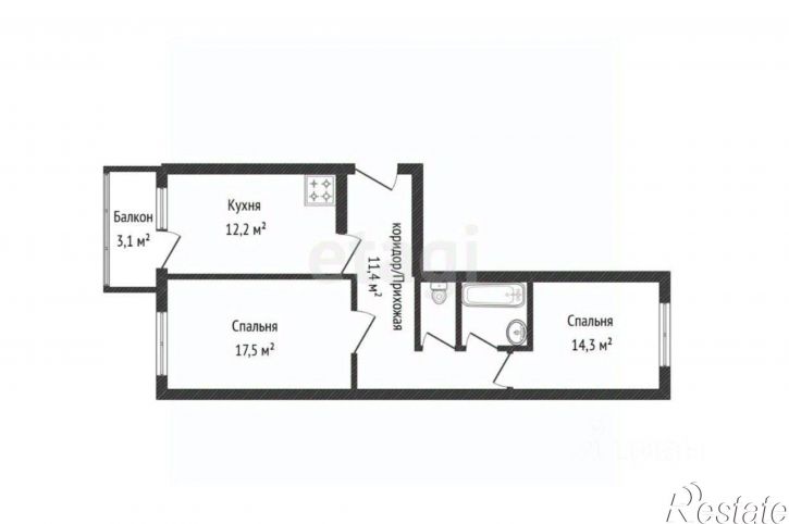 2-комн квартира поселок Тихвинка, 15Г,  д. 15Г